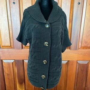 Talbots Black Short Sleeve Chunky Cotton Cable Knit Button Sweater Size 1X